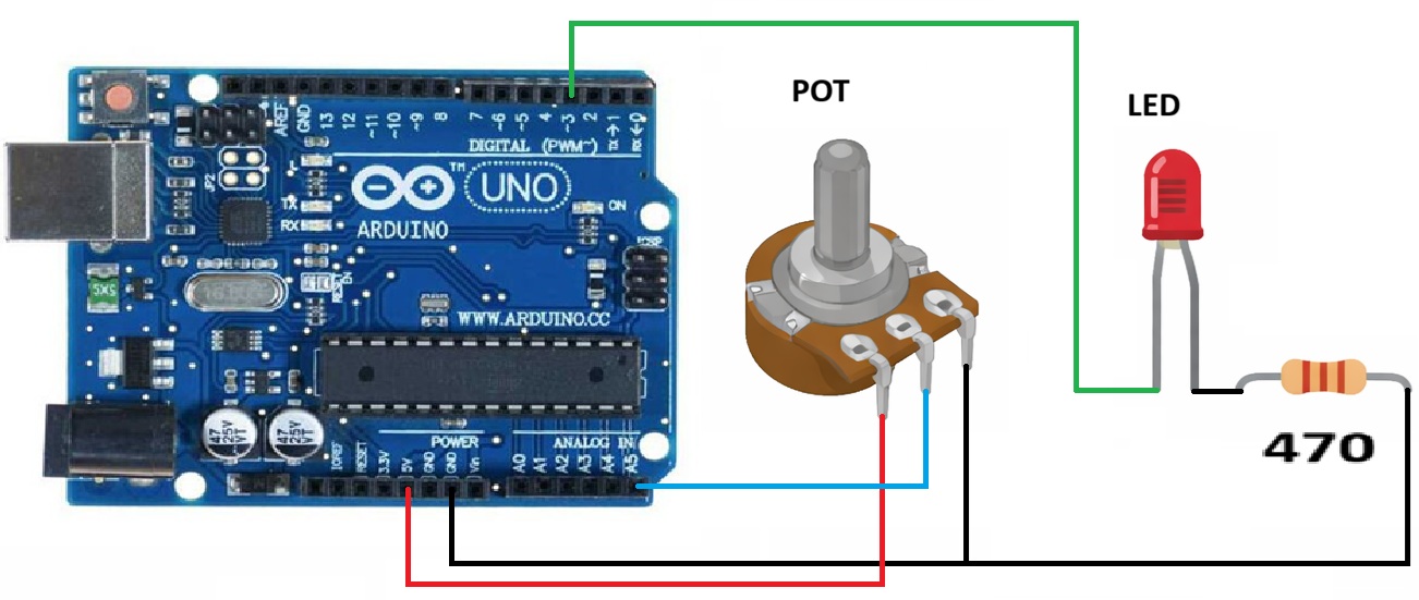  potansiyometre ile pwm led kontrolü devre şeması