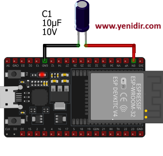 ESP32 EN GND Kondansatör Bağlantısı