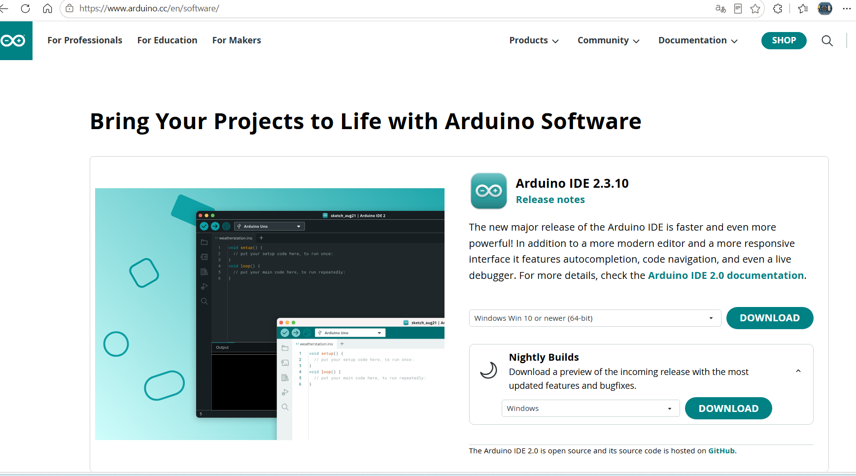 Arduino IDE İndirme Sayfası
