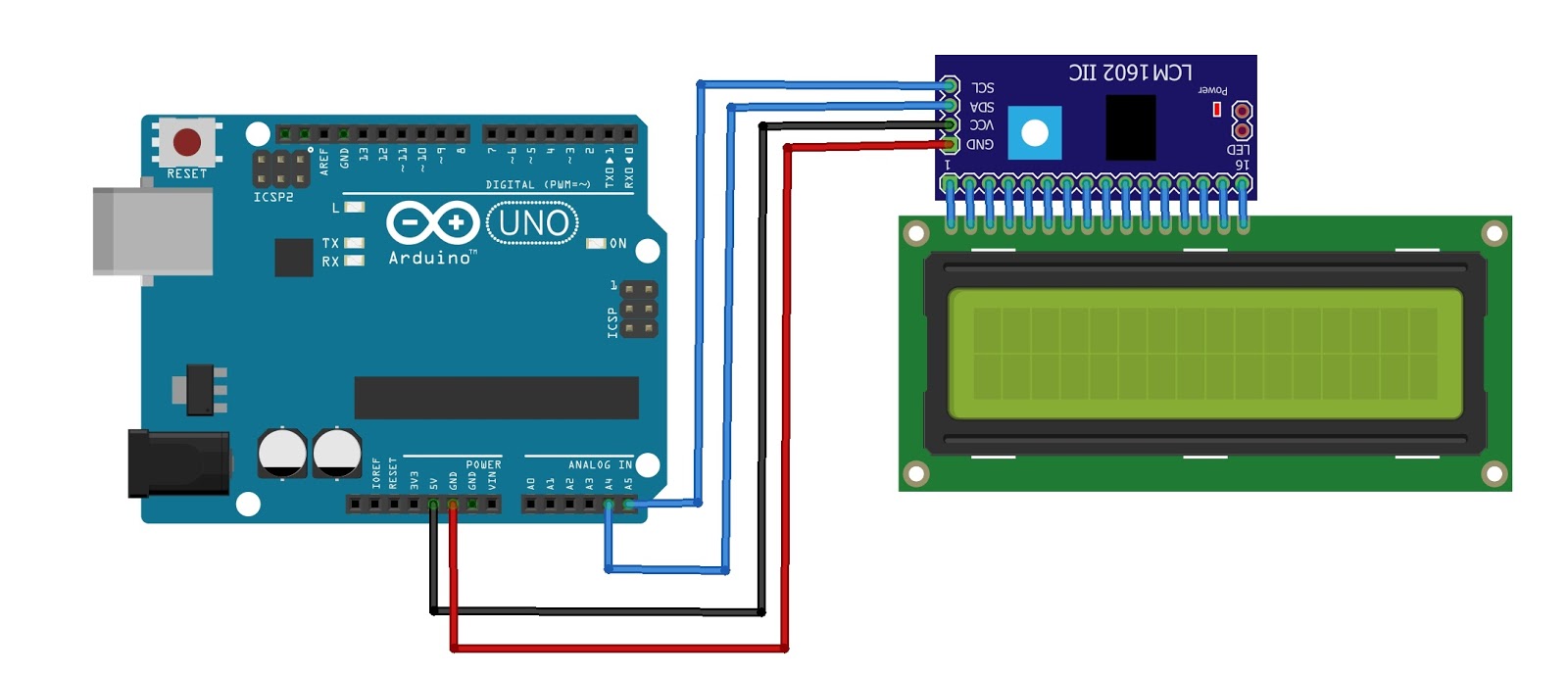 arduino uno 2x16 i2c lcd