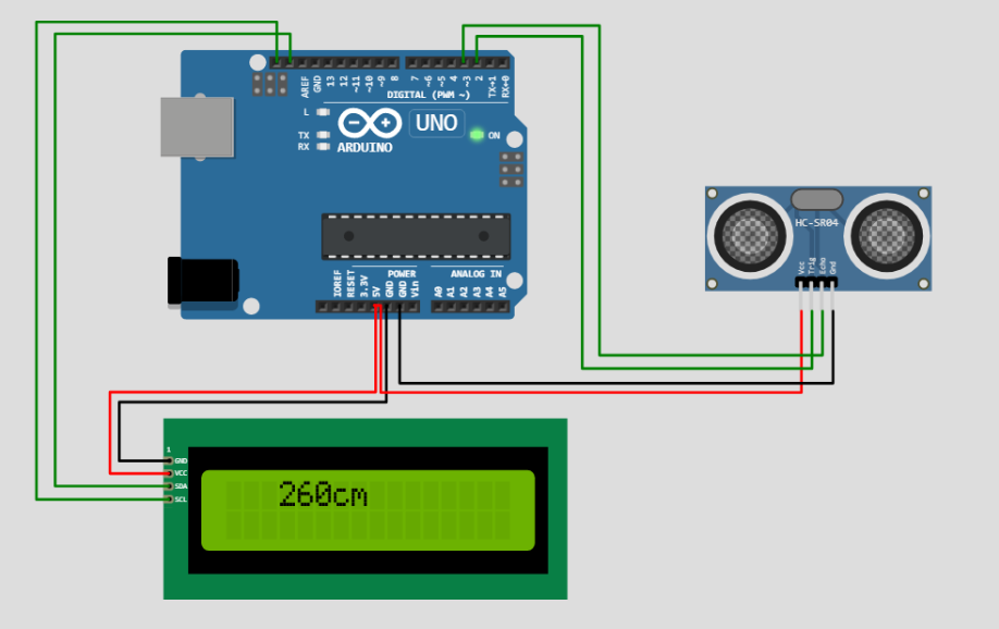Arduino uno i2c lcd ve ultrasonik sensör