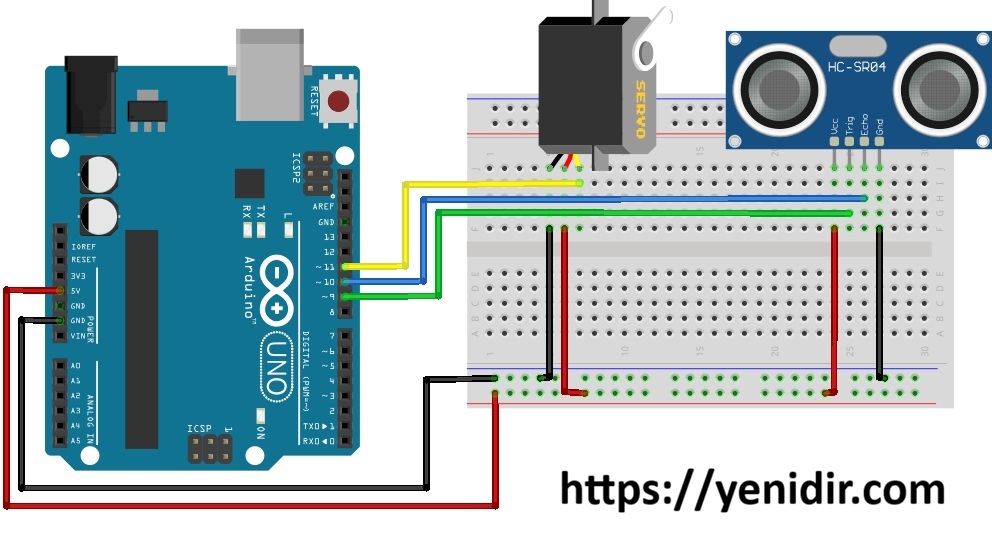 Arduino ile 180 Derece Ultrasonik Sonar bağlantı şeması Arduino ile 180 Derece Ultrasonik Sonar bağlantı şeması