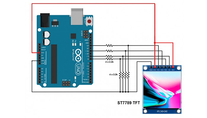 Arduino ve ST7789 SPI TFT LCD bağlantı şeması Arduino ve ST7789 SPI TFT LCD bağlantı şeması