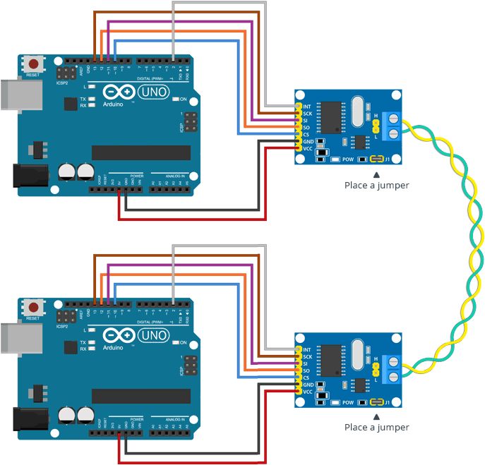 arduino ile mcp2525 can haberleşme şeması