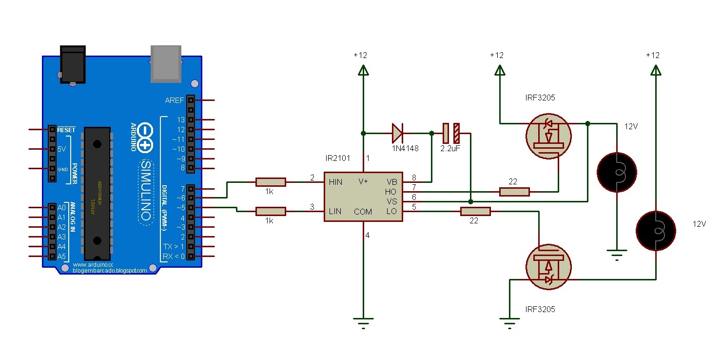 Arduino IR2101 MOSFET Sürücü Devre Şeması