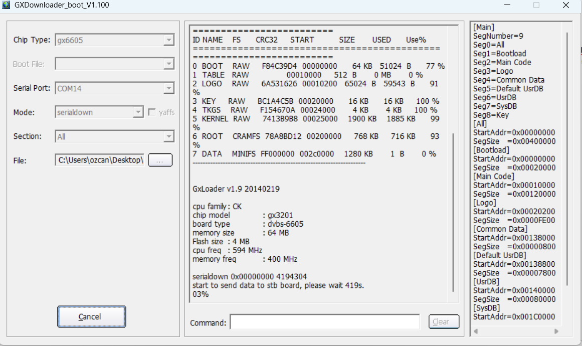 gx downloader firmware yükleniyıor görüntüsü