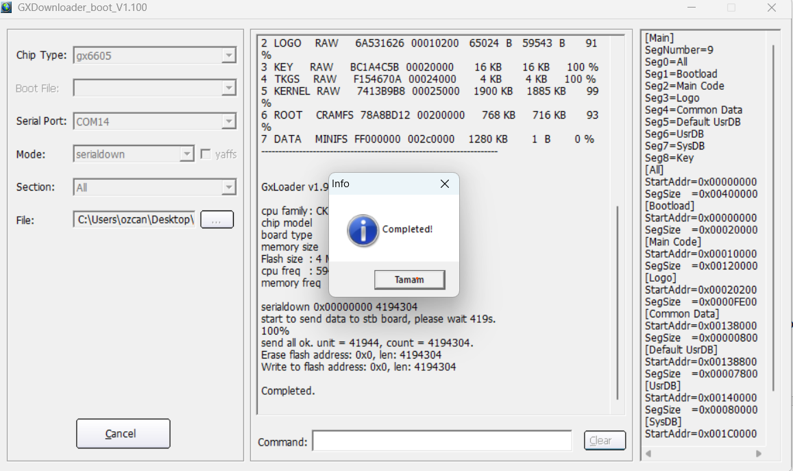 gx downloader yükleme tamamlandı ekranı