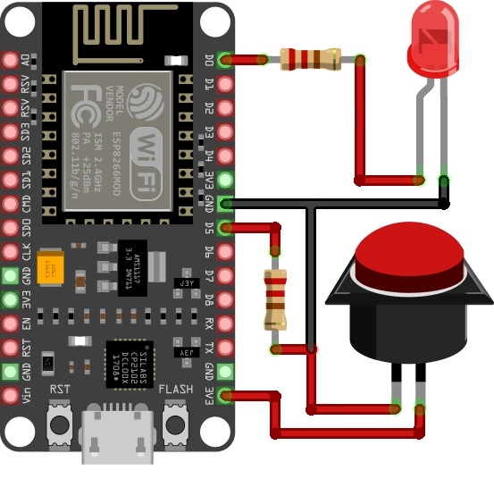 ESP8266 NodeMCU Buton ve LED Bağlantı Şeması