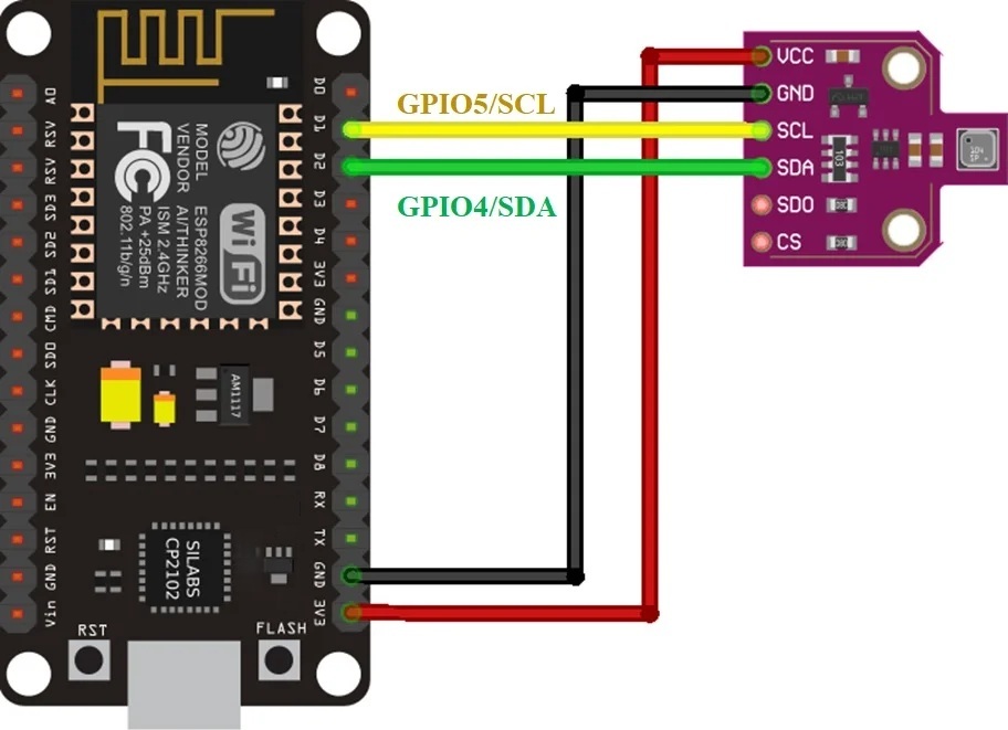 ESP8266 NodeMCU BME680 Sensör Bağlantı Şeması