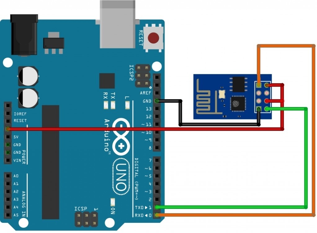 Arduino Uno ESP-01 AT Komutları Bağlantı Şeması