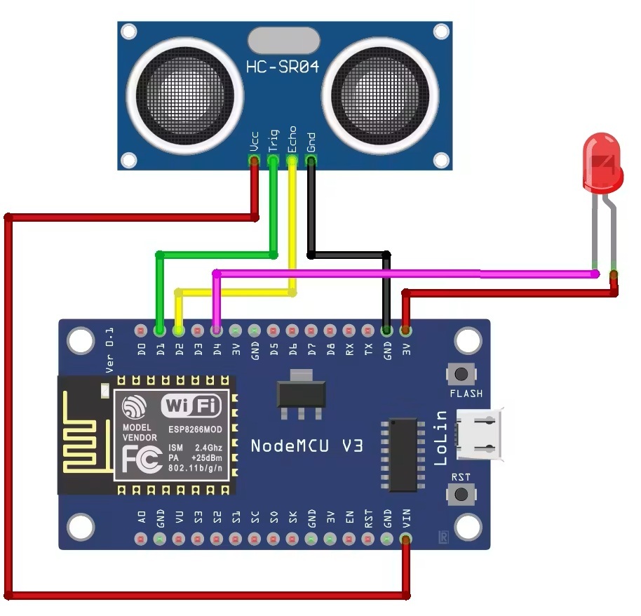 ESP8266 HC-SR04 Sıvı Seviye Ölçer Bağlantı Şeması