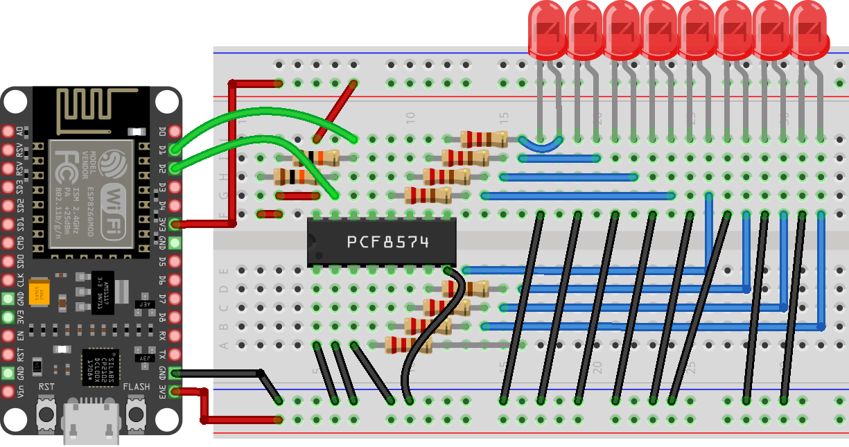 ESP8266 NodeMCU ve PCF8574 Port Genişletici Bağlantı Şeması