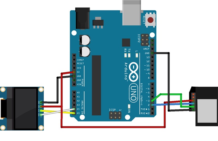 Arduino Uno Parmak İzi ve OLED Ekran Bağlantı Şeması